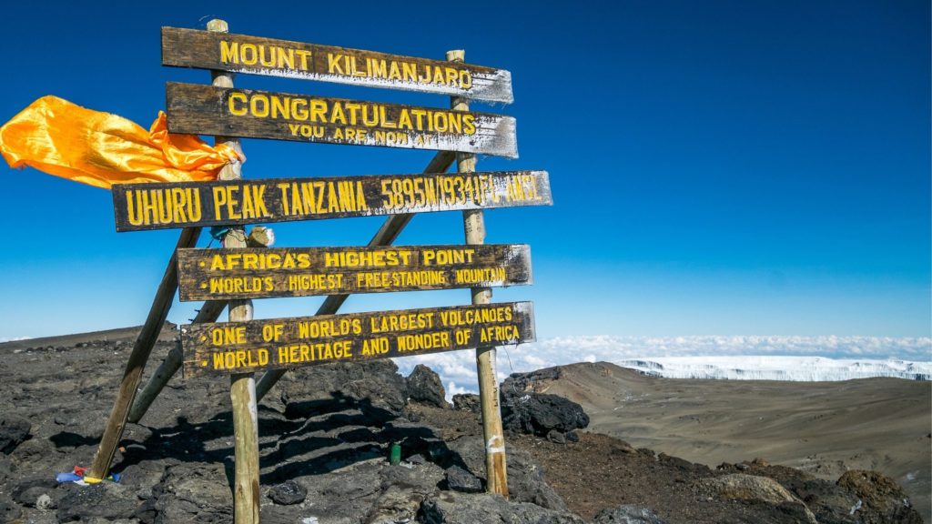 Sign at the top of Mt. Kilimanjaro